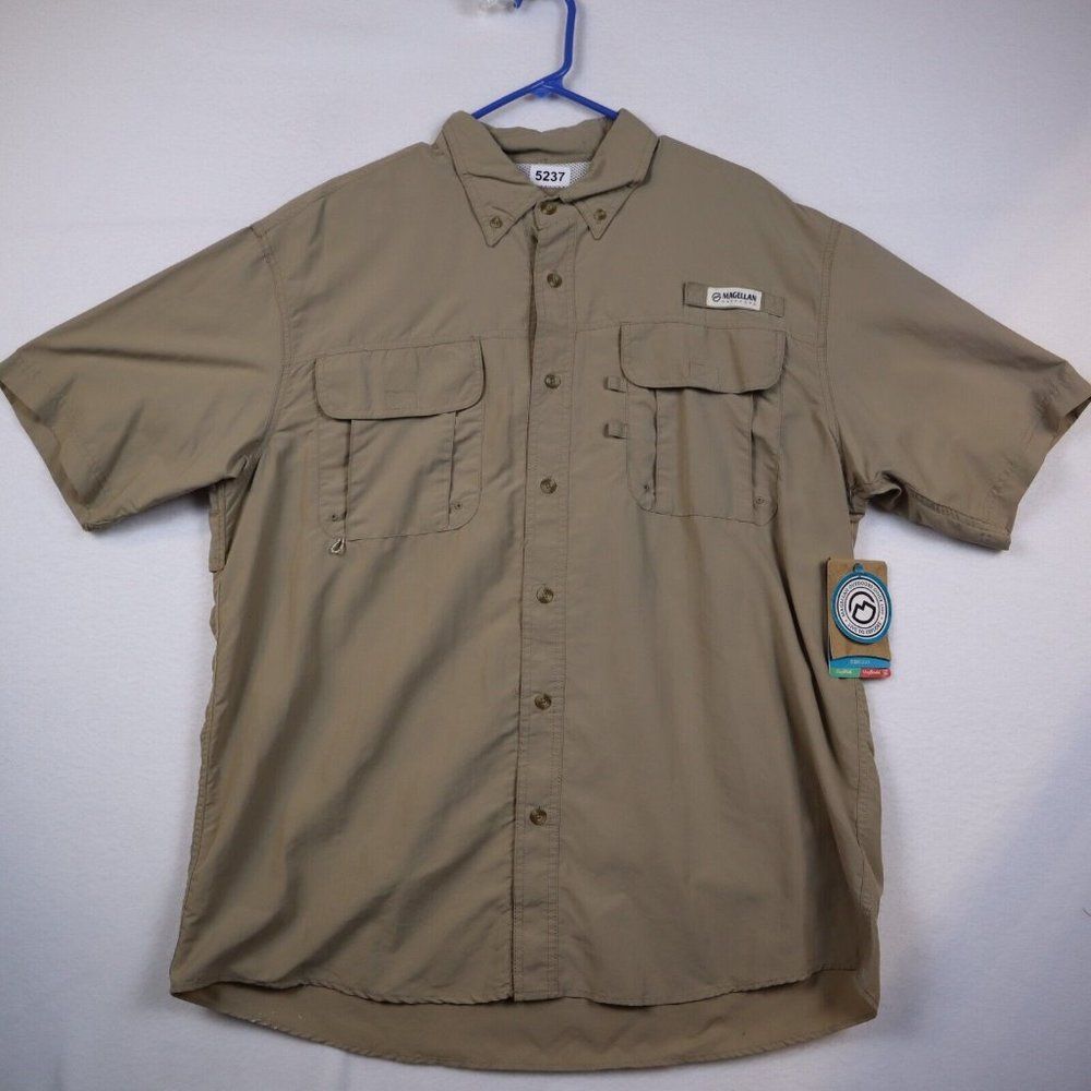 Magellan New Button Shirt Men Large Beige Mag Wick Outdoor Fish Camp Hike Vented